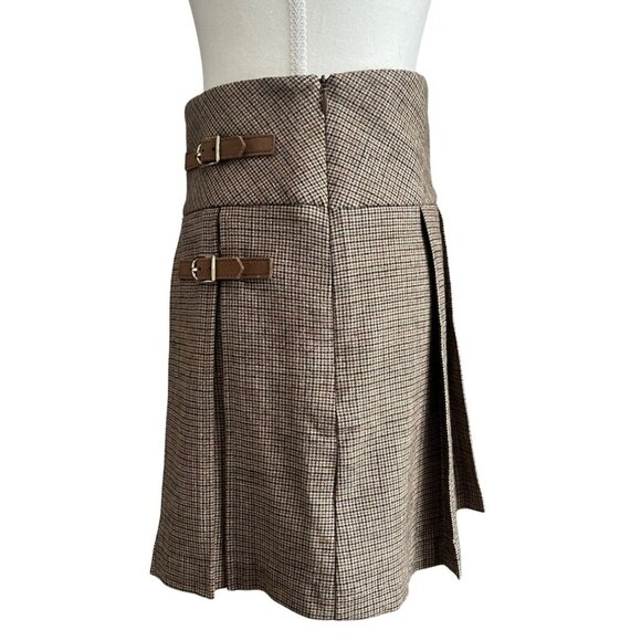 NWT CHRISTIAN LACROIX BROWN CHECK PLEATED SKATER MINI SKIRT- M - Picture 2 of 8